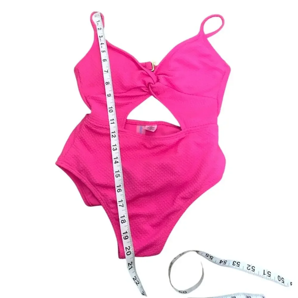Decree women's/juniors cut out textured‎ one piece swimsuit size XS Hot Pink